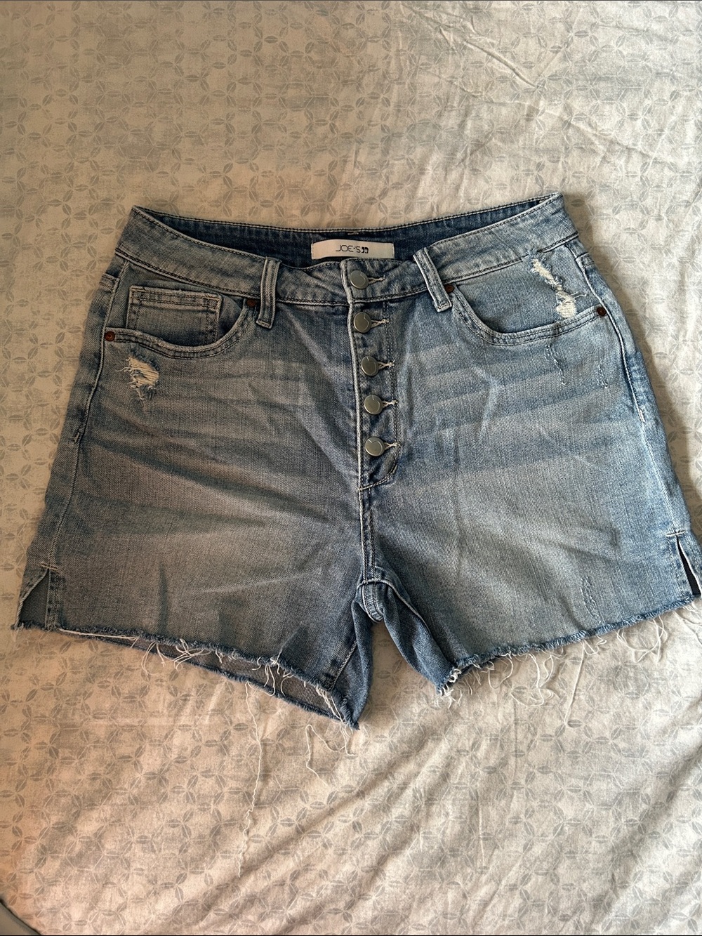 Joe's Jeans Light Wash Distressed Button-Front Denim Shorts